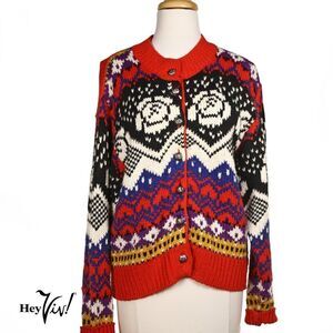 Vintage Gerard Works Sweater Button Up Cardigan Colorful Design Size XL -Hey Viv